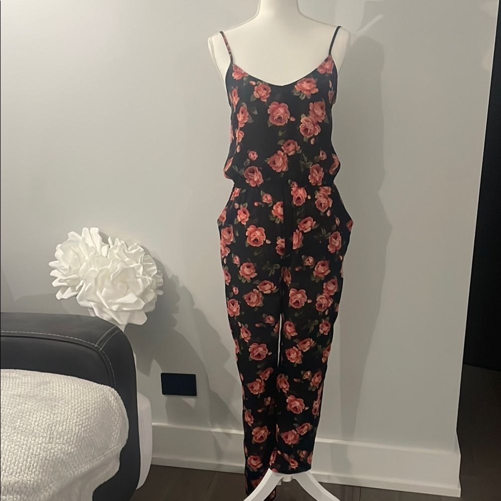 Forever 21 Floral Black and Red Jumpsuit